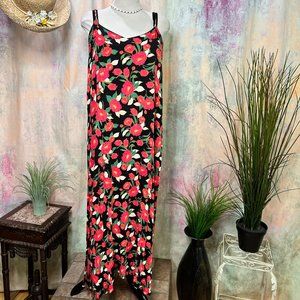 📌West Kei Soft Flowing Fabric Floral A-Line Rayon Maxi Dress with Straps
